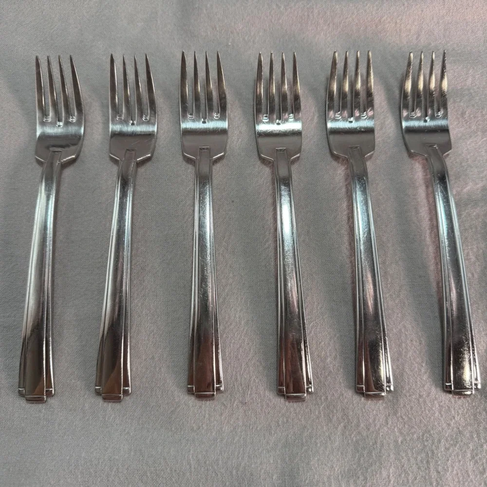 Oneida Etage 6pc Salad Forks 18/10 Stainless Steel 2529 Post Modern Geometric 7